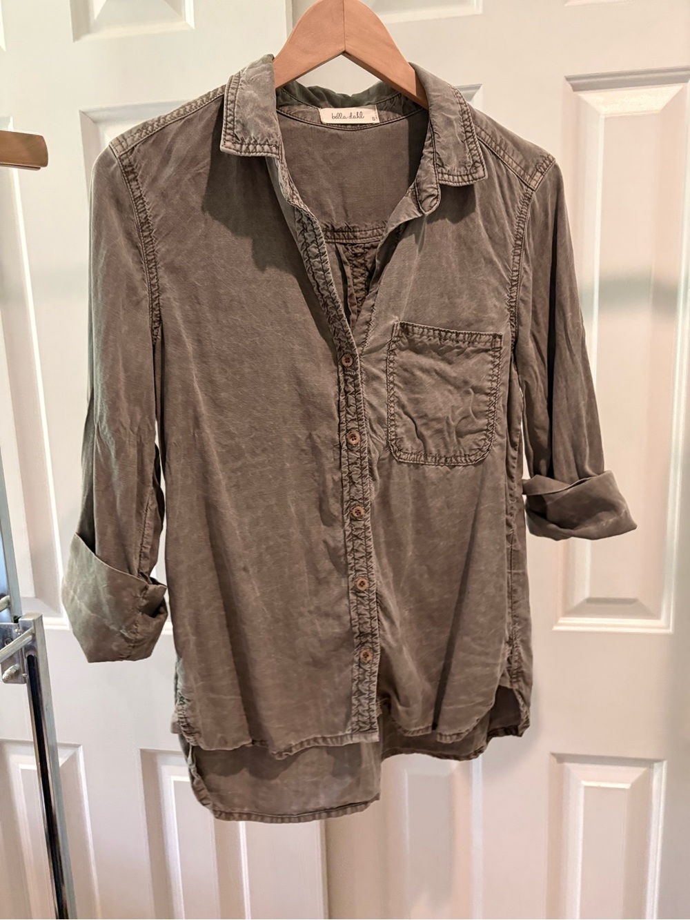 Bella Dahl Olive Taupe Washed Button-Down Shirt